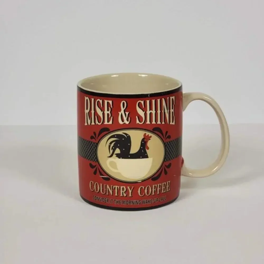 Vintage Style Rooster Coffee Mug Rise & Shine Country Kitchen Farmhouse Decor